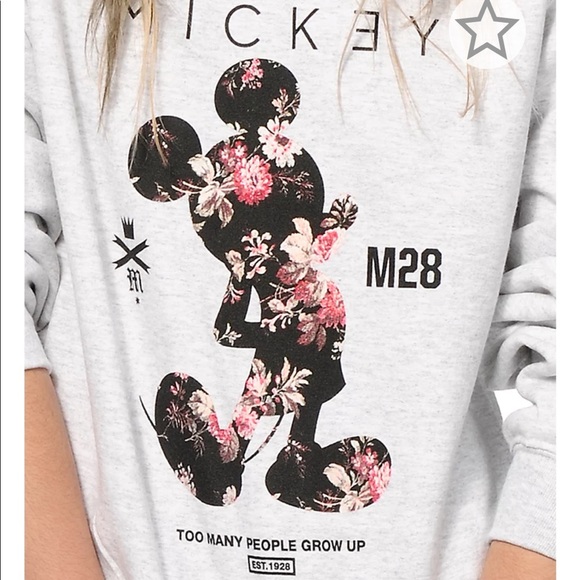 Neff x Disney Floral Mickey OG Crew Neck Grey Sweatshirt - Picture 3 of 7